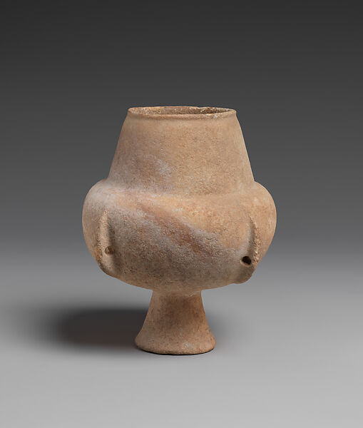 Marble vase with high foot and lug handles, Marble, Cycladic