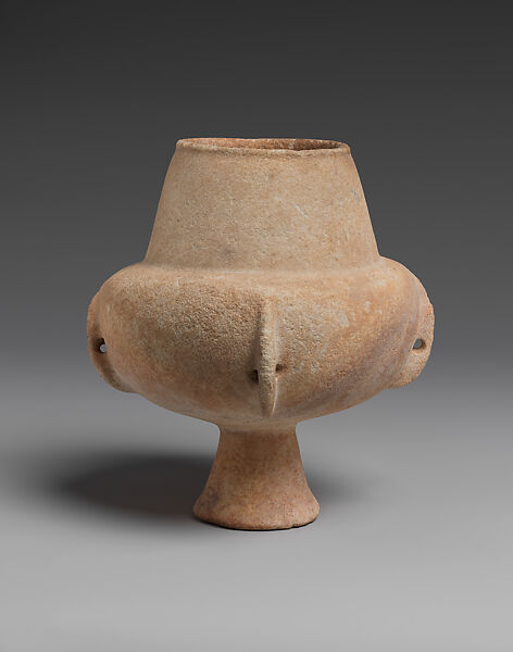 Marble vase with high foot and lug handles, Marble, Cycladic