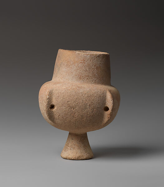 Marble vase with high foot and lug handles, Marble, Cycladic