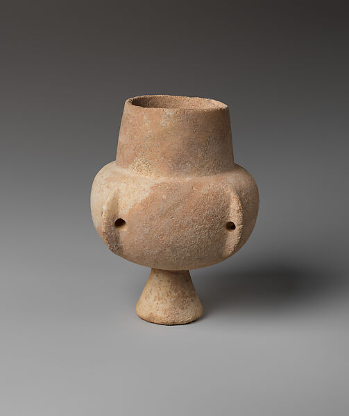 Marble vase with high foot and lug handles, Marble, Cycladic