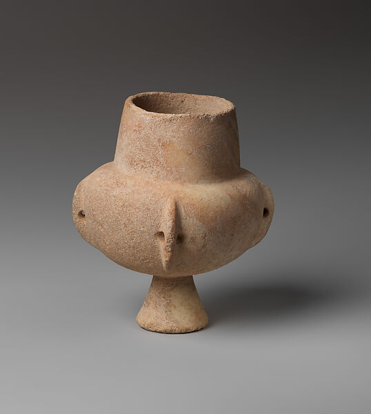 Marble vase with high foot and lug handles, Marble, Cycladic