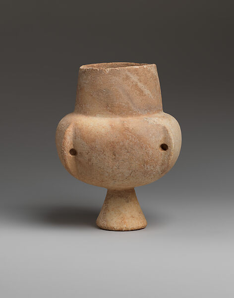Marble vase with high foot and lug handles, Marble, Cycladic
