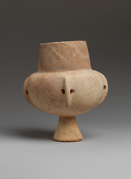 Marble vase with high foot and lug handles, Marble, Cycladic