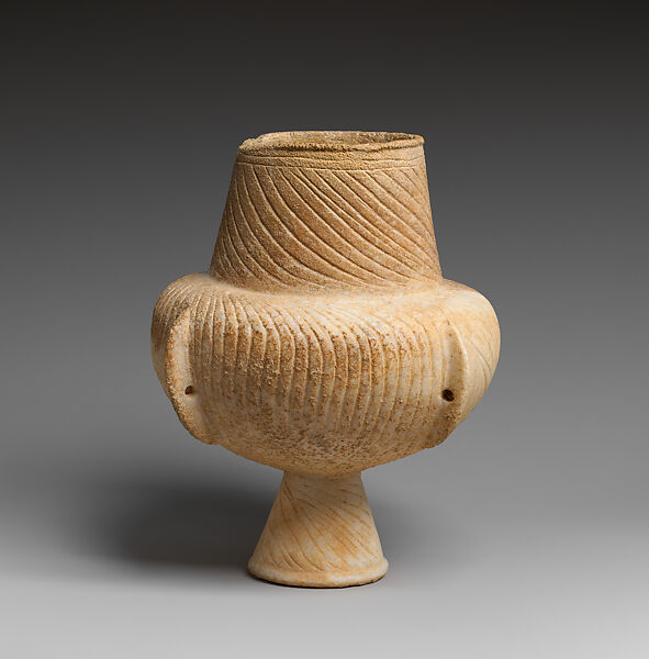 Marble vase with high foot and lug handles, Marble, Cycladic