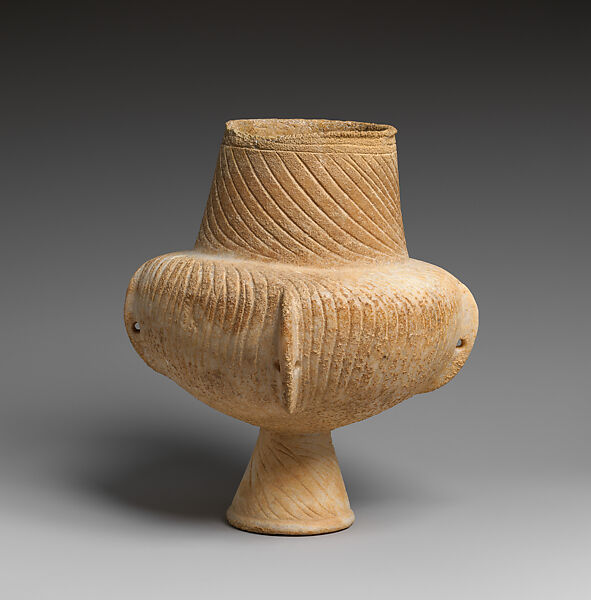 Marble vase with high foot and lug handles, Marble, Cycladic