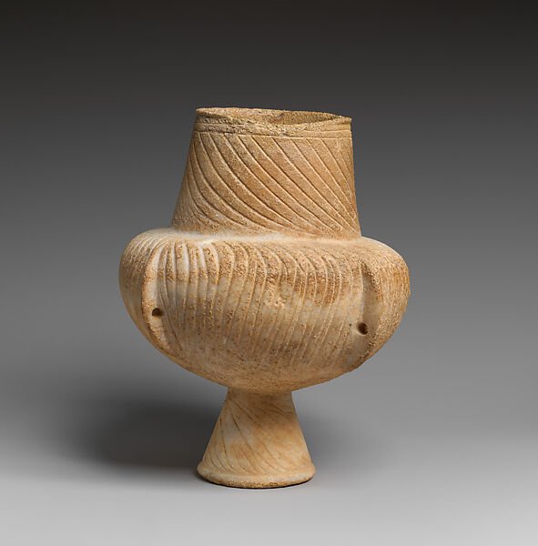 Marble vase with high foot and lug handles, Marble, Cycladic
