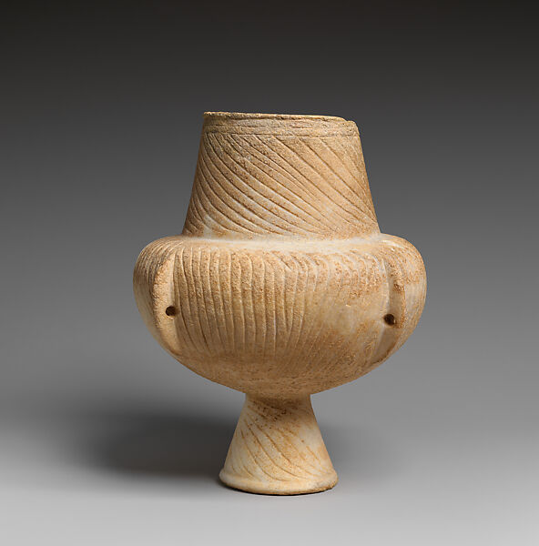 Marble vase with high foot and lug handles, Marble, Cycladic