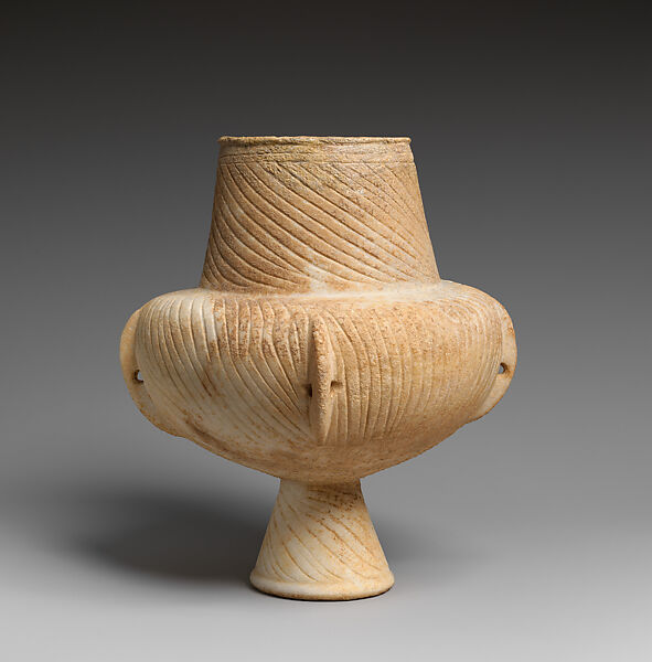 Marble vase with high foot and lug handles, Marble, Cycladic