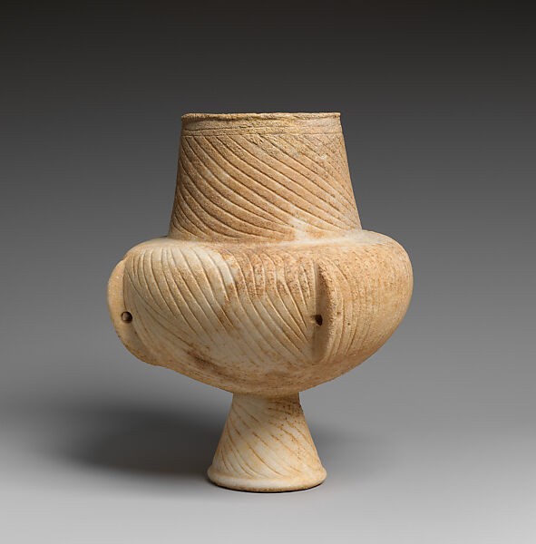 Marble vase with high foot and lug handles, Marble, Cycladic