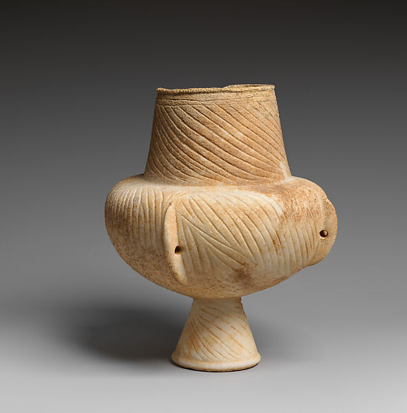 Marble vase with high foot and lug handles, Marble, Cycladic