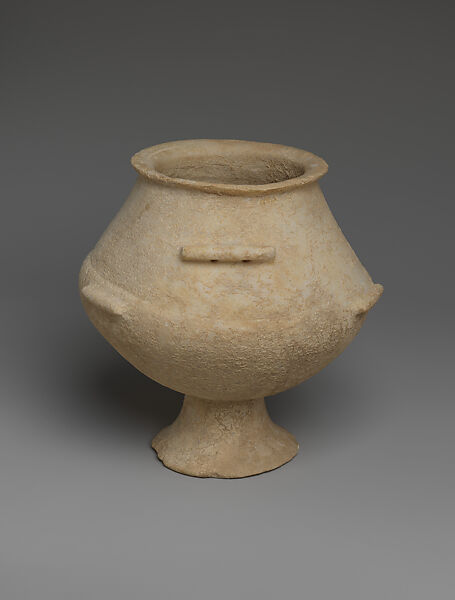 Marble vase with high foot and lug handles, Marble, Cycladic