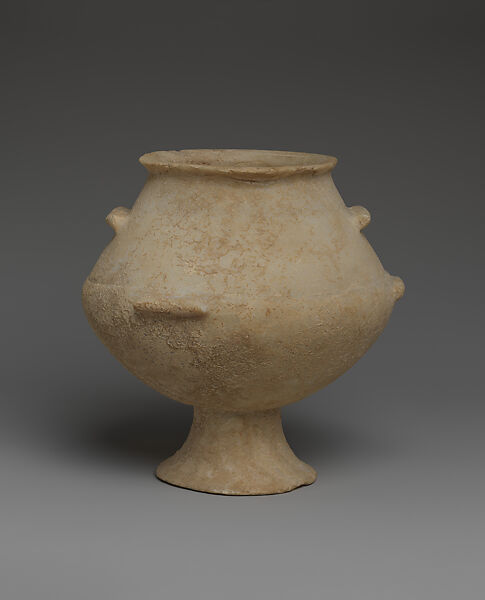 Marble vase with high foot and lug handles, Marble, Cycladic 