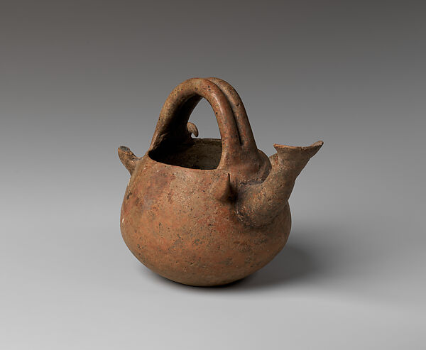 Terracotta spouted vessel with handle, Terracotta, Yortan
