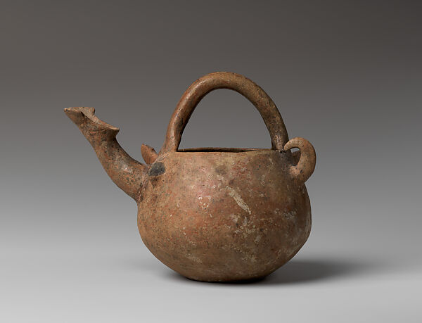 Terracotta spouted vessel with handle, Terracotta, Yortan 