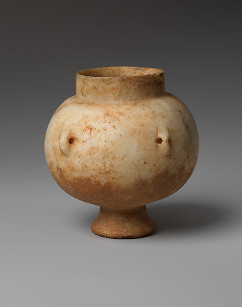 Marble vase with high foot and lug handles, Marble, Cycladic