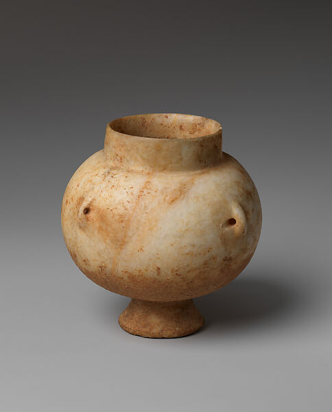 Marble vase with high foot and lug handles, Marble, Cycladic