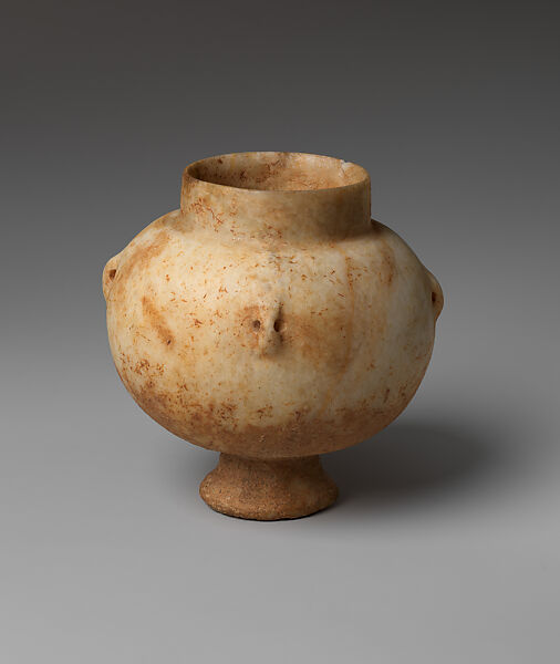 Marble vase with high foot and lug handles, Marble, Cycladic