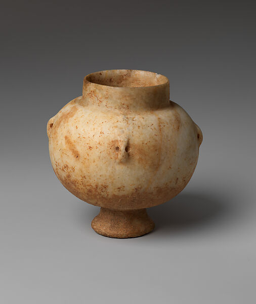 Marble vase with high foot and lug handles, Marble, Cycladic 