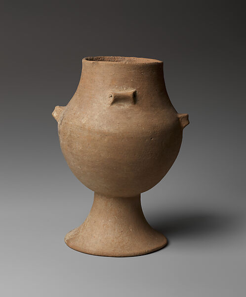 Terracotta vase with high foot and lug handles, Terracotta, Cycladic