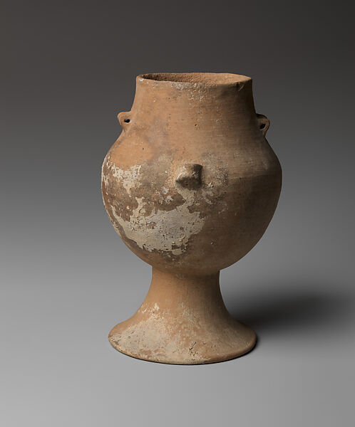 Terracotta vase with high foot and lug handles, Terracotta, Cycladic