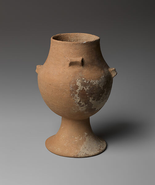 Terracotta vase with high foot and lug handles, Terracotta, Cycladic