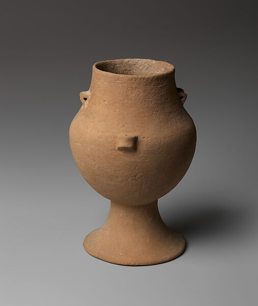 Terracotta vase with high foot and lug handles, Terracotta, Cycladic