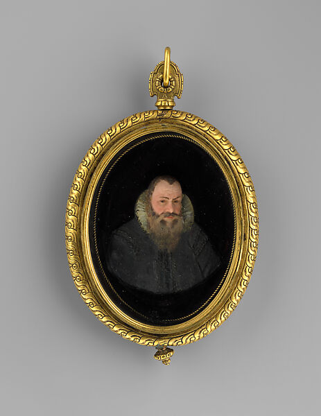 Portrait of a Patrician (possibly the Nuremberg patrician Hans II Praun, 1556–1608), Georg Holdermann, Pigmented wax on black manganese glass, colorless glass (later?); gilded copper, German, Nuremberg