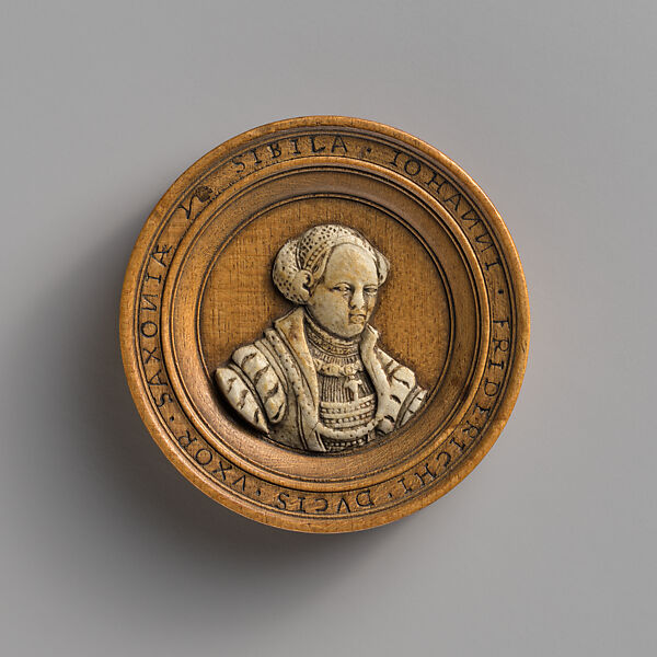 Sybille of Saxony, 1512–1554
, Unknown South German artist, Ground honestone (Jurassic limestone) on maple wood, Southern German