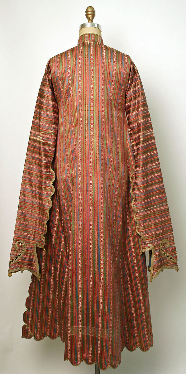 Uçetek Entari or Three-Skirt Robe, Silk (warp) and cotton (weft); warp patterning with extra silk and extra metallic thread; lining: printed plain weave cotton