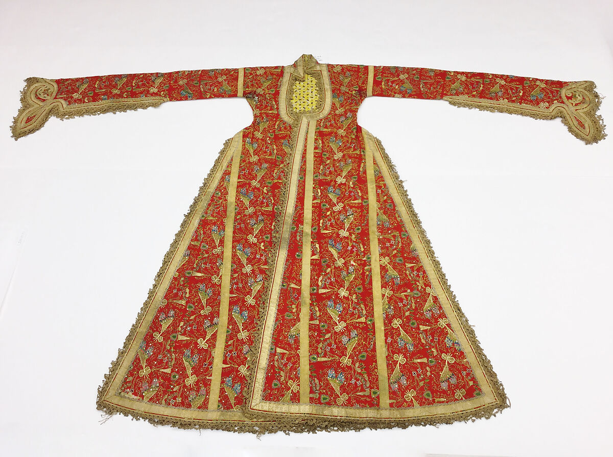 Uçetek Entari or Three-Skirt Robe, Woolen twill, padded with woolen fibers, embroidered with silk, metal thread, and metallic sequins