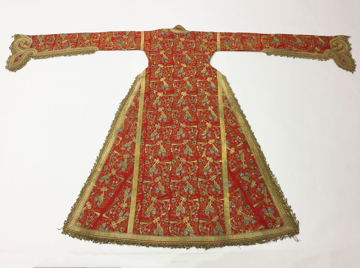 Uçetek Entari or Three-Skirt Robe, Woolen twill, padded with woolen fibers, embroidered with silk, metal thread, and metallic sequins