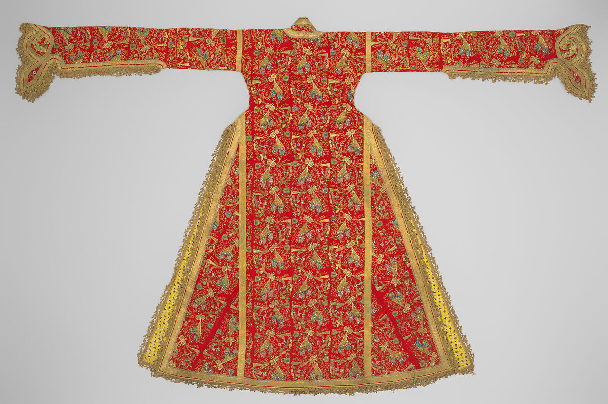 Uçetek Entari or Three-Skirt Robe, Woolen twill, padded with woolen fibers, embroidered with silk, metal thread, and metallic sequins