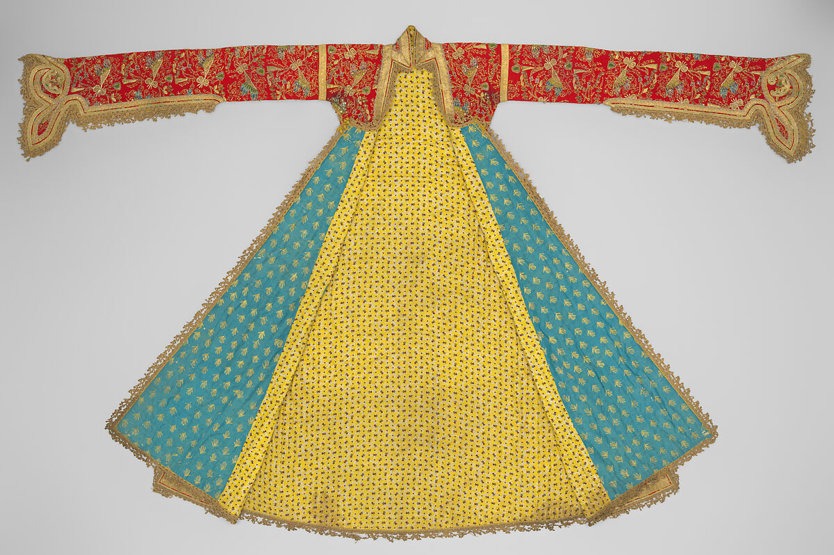 Uçetek Entari or Three-Skirt Robe, Woolen twill, padded with woolen fibers, embroidered with silk, metal thread, and metallic sequins