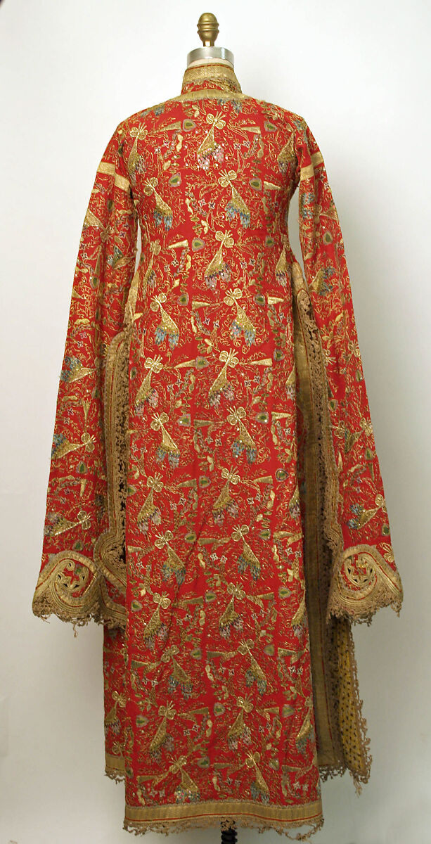 Uçetek Entari or Three-Skirt Robe, Woolen twill, padded with woolen fibers, embroidered with silk, metal thread, and metallic sequins