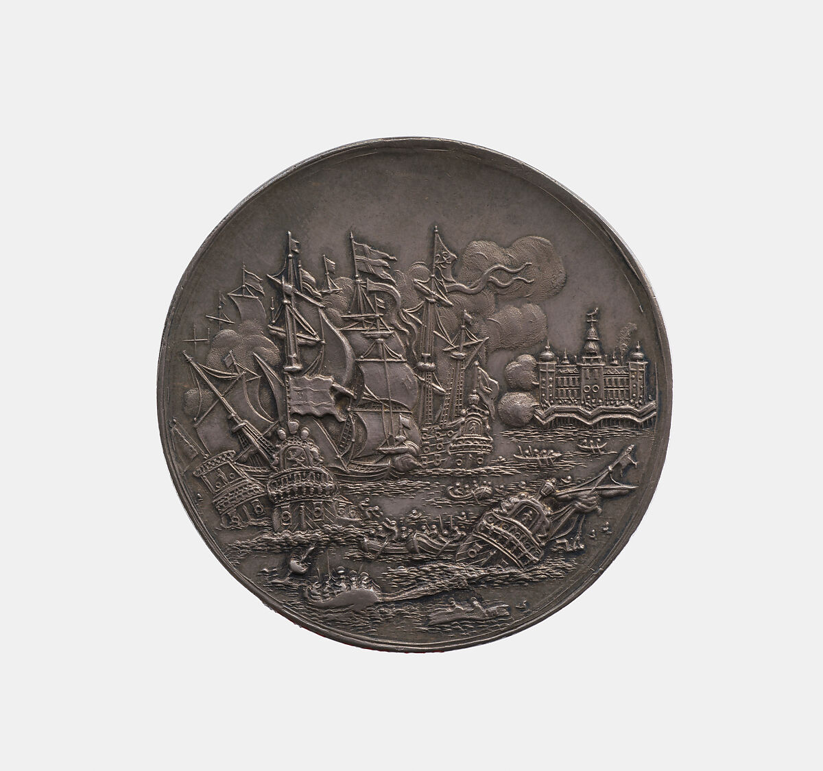 The Relief of Copenhagen by a Dutch Fleet after the Naval Victory of Cronenborg, J. Herclas (Danish, Copenhagen act. mid-seventeenth century), Silver, Danish, Copenhagen