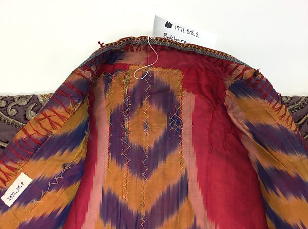 Kaftan, Silk, metal wrapped thread; embroidered, ikat weave lining