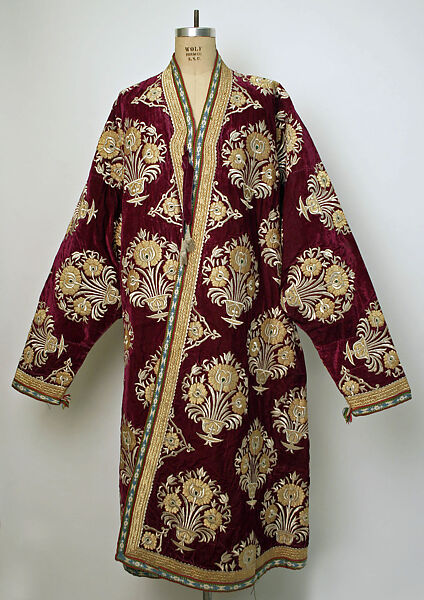 Robe, Silk, cotton, metal wrapped thread; embroidered 