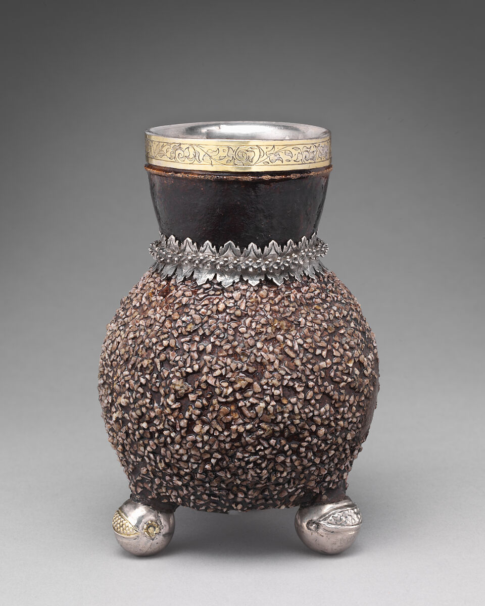 Small Drinking Cup (krause), Salt-glazed earthenware; silver and gilded silver mounts, German, Nuremberg