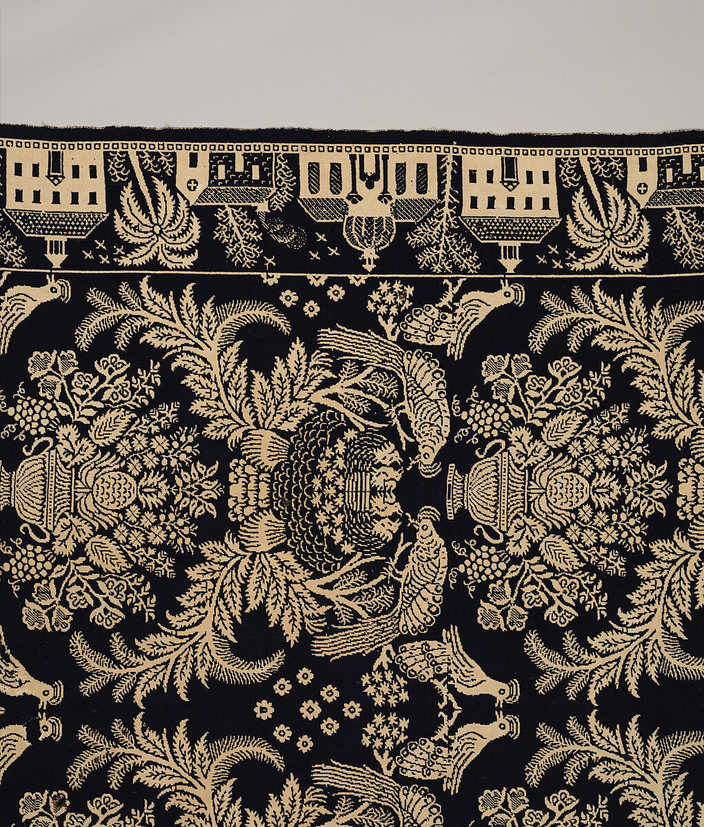 Coverlet, woven double cloth, Cotton and wool, American