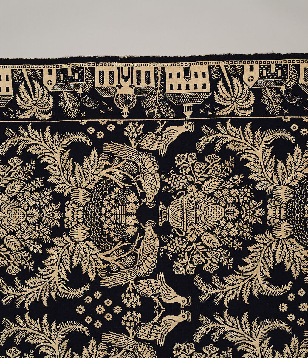 Coverlet, woven double cloth, Cotton and wool, American