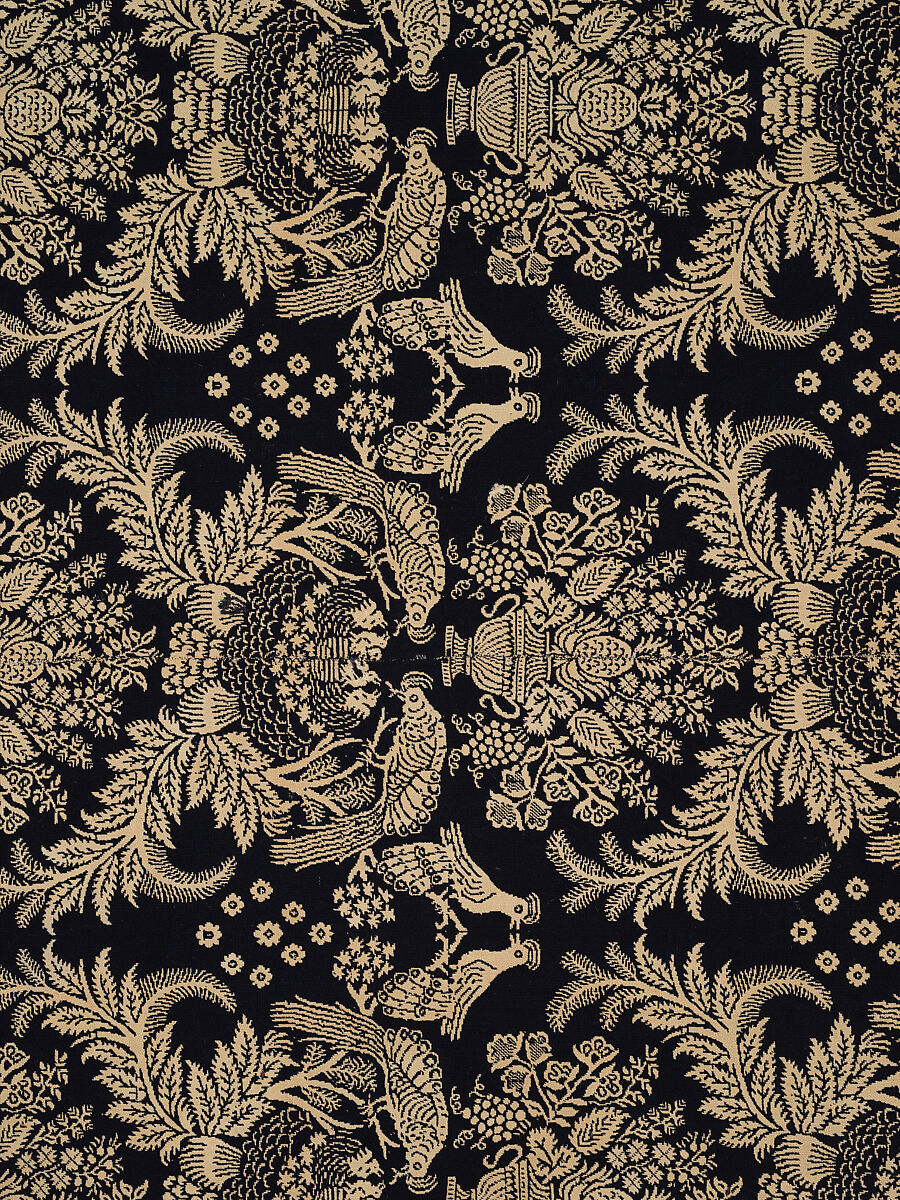 Coverlet, woven double cloth, Cotton and wool, American