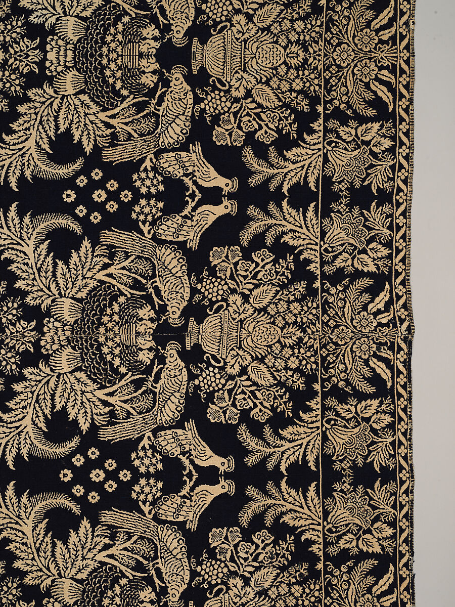 Coverlet, woven double cloth, Cotton and wool, American