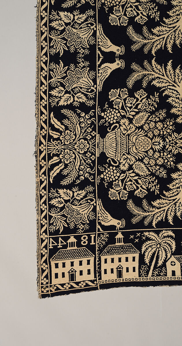 Coverlet, woven double cloth, Cotton and wool, American