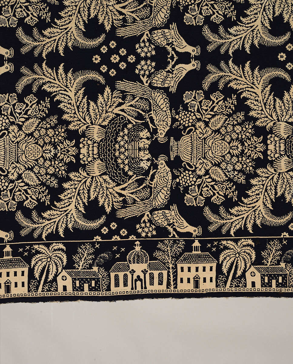 Coverlet, woven double cloth, Cotton and wool, American