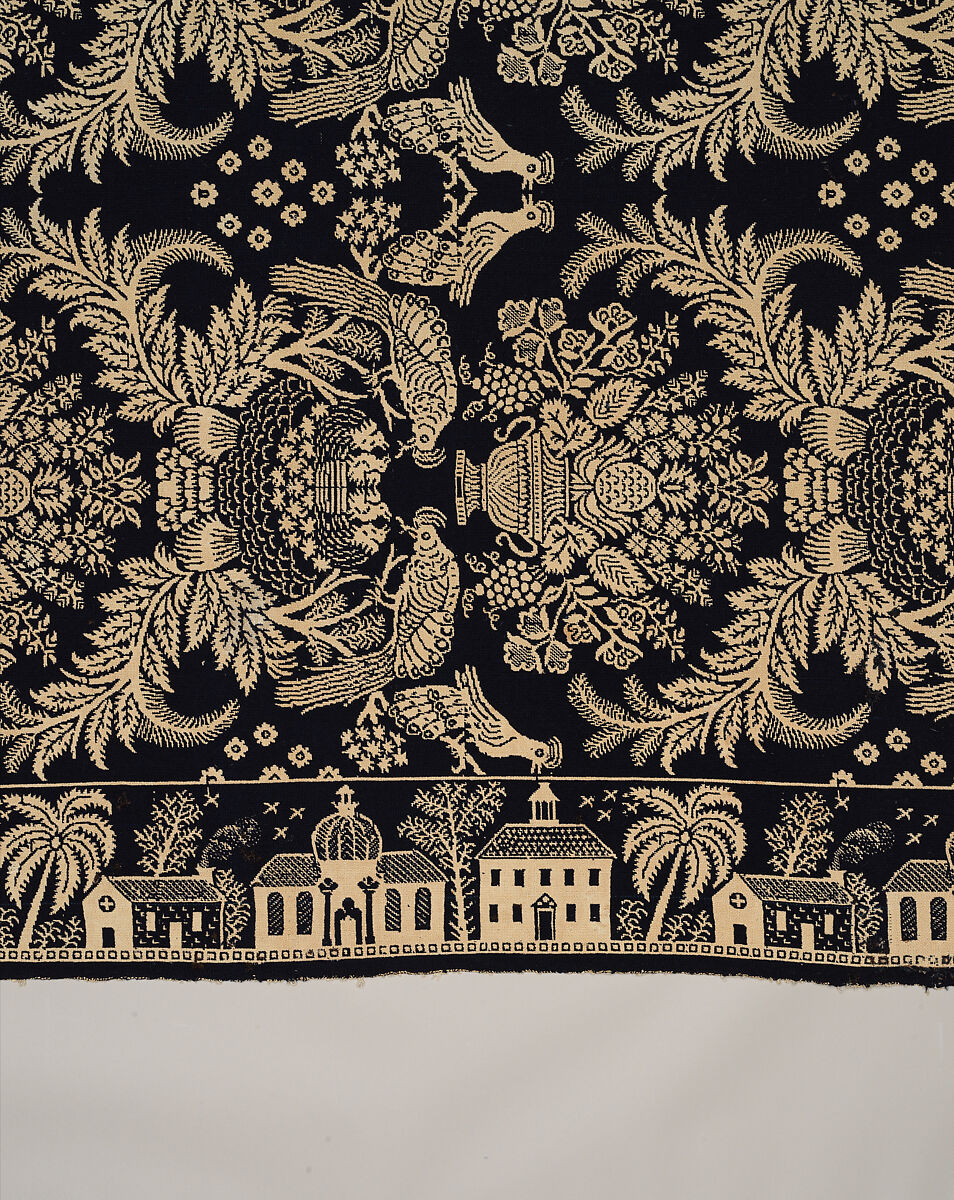 Coverlet, woven double cloth, Cotton and wool, American