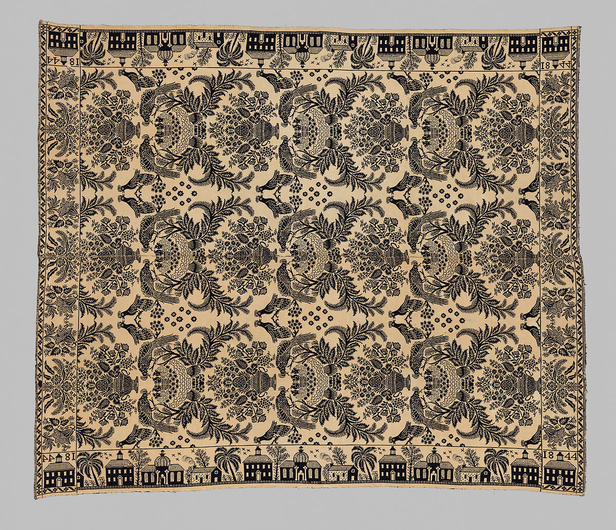 Coverlet, woven double cloth, Cotton and wool, American