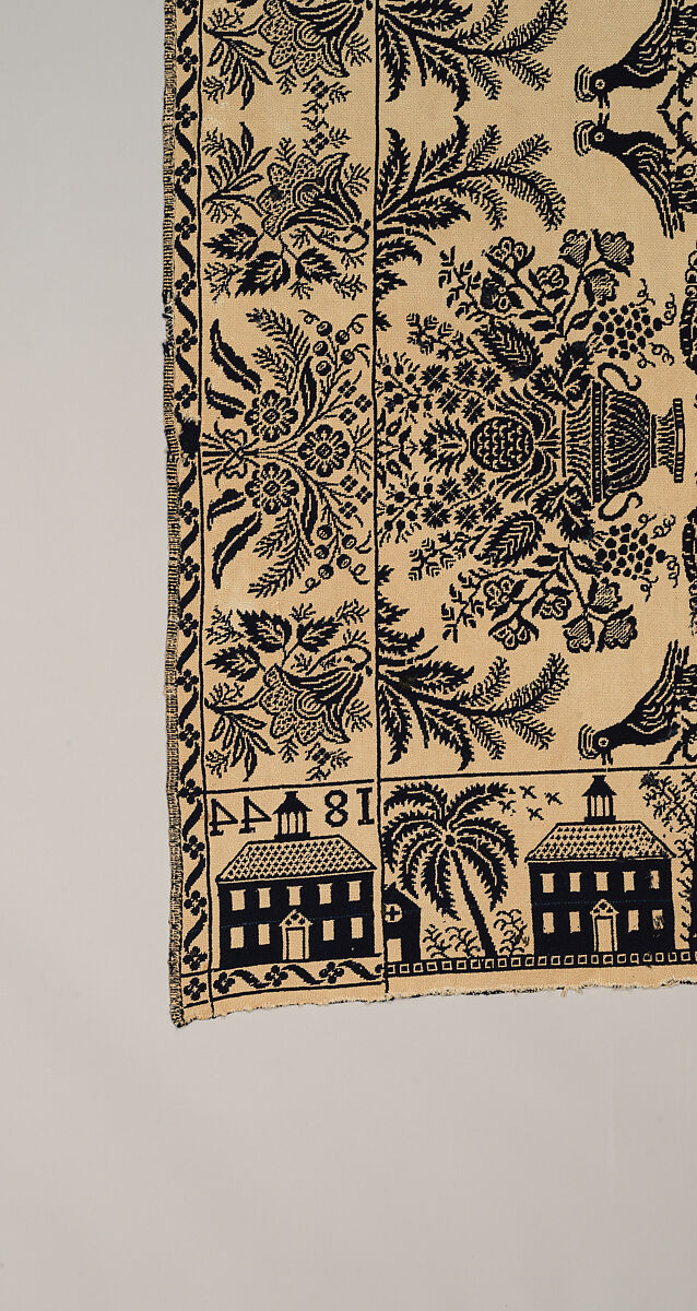 Coverlet, woven double cloth, Cotton and wool, American