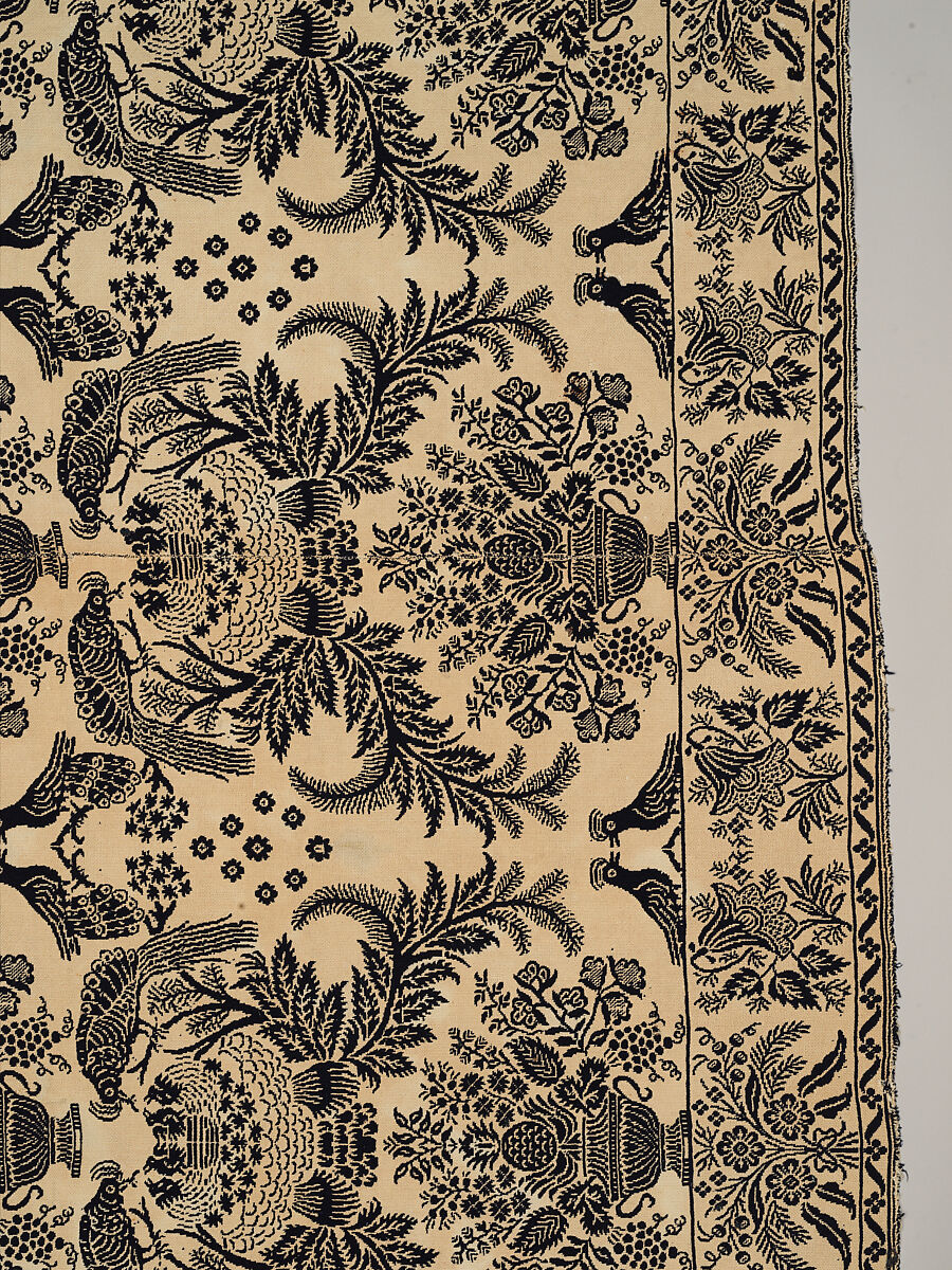 Coverlet, woven double cloth, Cotton and wool, American