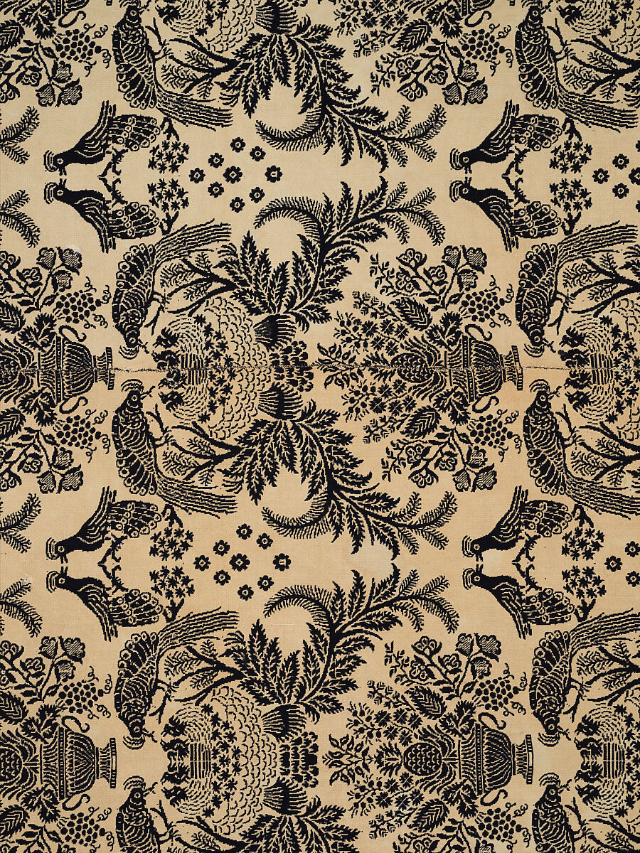 Coverlet, woven double cloth, Cotton and wool, American