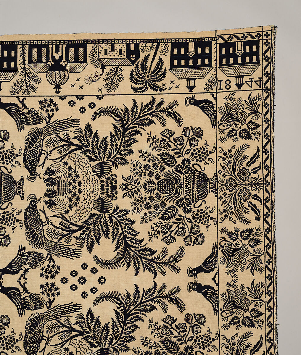 Coverlet, woven double cloth, Cotton and wool, American